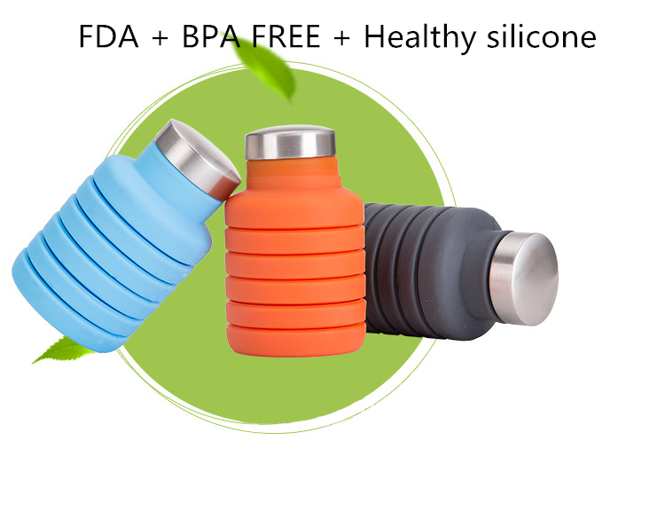 Stocked, BPA Free High Quality Expandable Folding Collapsible Travel Sports Drinking Silicone Foldable Water Bottle 