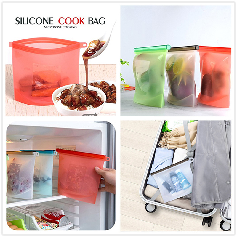 BPA free Leakproof Reusable Silicone Food Storage Bag,Washable Silicone Fresh Bag Fruits Vegetable Meats Prervation Container