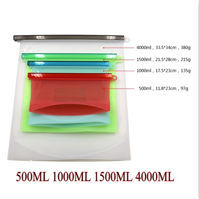Fruits Vegetable Meats Prervation Container Stand Up Open Zip Shut Leakproof Airtight Reusable Silicone Food Storage Bags Fruits Vegetable Meats Preservation Container Reusable Silicone Food Storage B