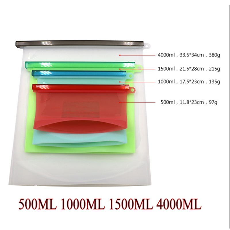 Fruits Vegetable Meats Prervation Container Stand Up Open Zip Shut Leakproof Airtight Reusable Silicone Food Storage Bags Fruits Vegetable Meats Preservation Container Reusable Silicone Food Storage B